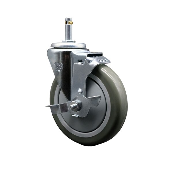 5'' Gray Polyurethane Wheel Swivel 7/16'' Grip Ring Stem Caster with Brake